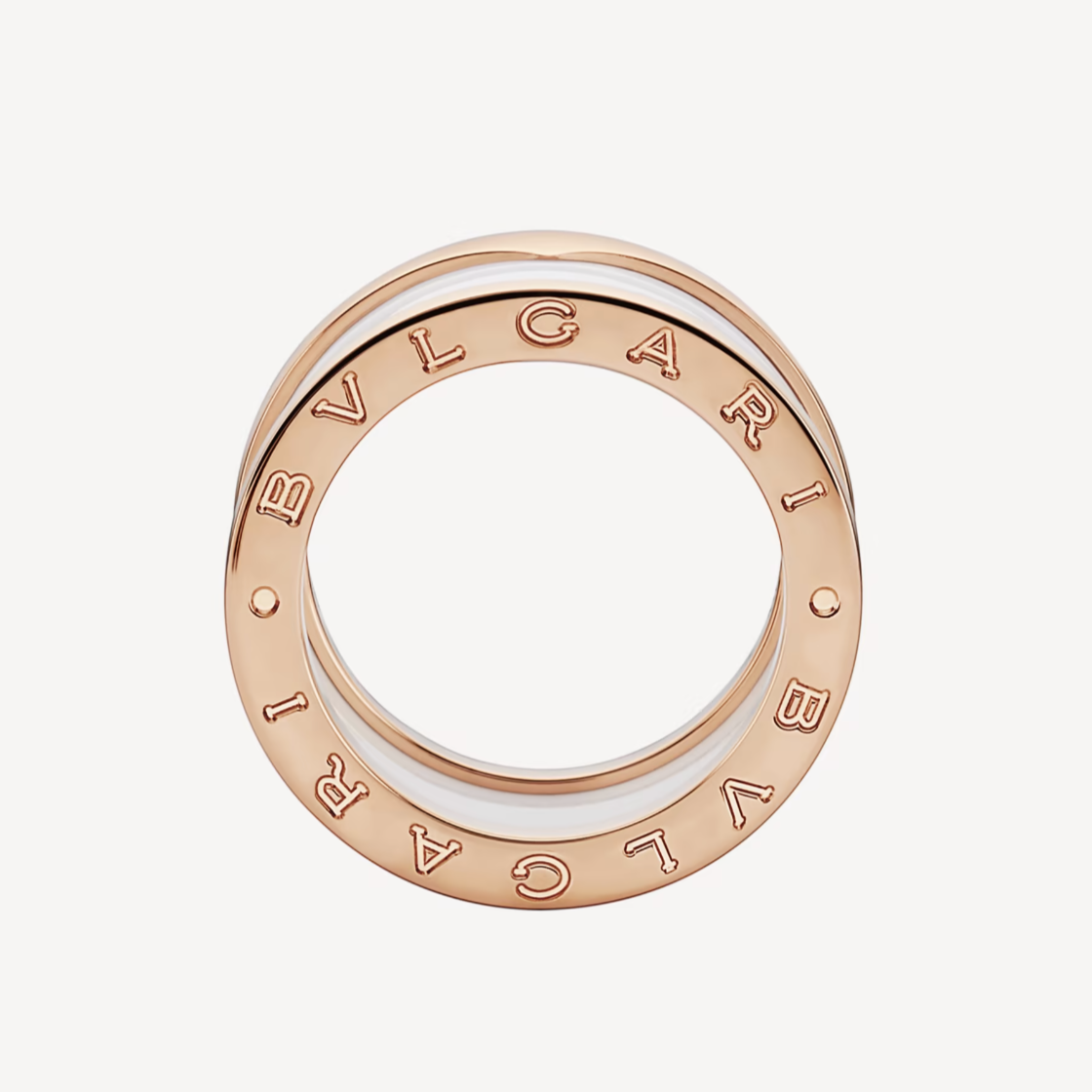 [LuxJewelry]ZERO 1 FOUR-BAND LOOPS AND WHITE CERAMIC SPIRAL PINK GOLD RING