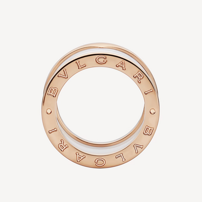 [LuxJewelry]ZERO 1 FOUR-BAND LOOPS AND WHITE CERAMIC SPIRAL PINK GOLD RING