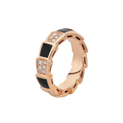 [LuxJewelry]SERPENTI RING PINK GOLD BLACK MOP DIAMOND PAVED 4MM