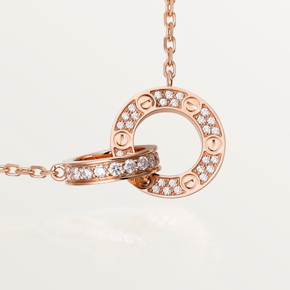 [LuxJewelry]LOVE 7.6MM NECKLACE ROSE GOLD AND SILVER  FULL DIAMOND