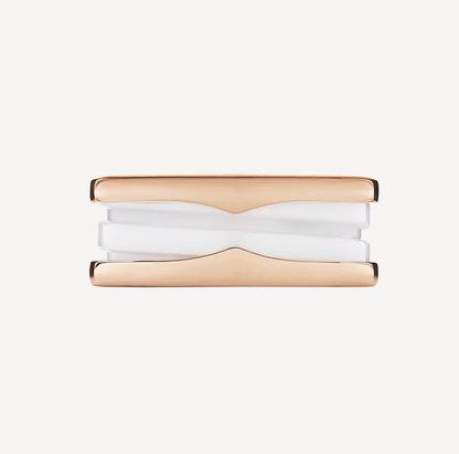[LuxJewelry]ZERO 1 TWO-BAND LOOPS AND WHITE CERAMIC SPIRAL PINK GOLD RING