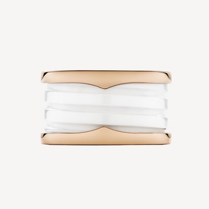 [LuxJewelry]ZERO 1 FOUR-BAND LOOPS AND WHITE CERAMIC SPIRAL PINK GOLD RING