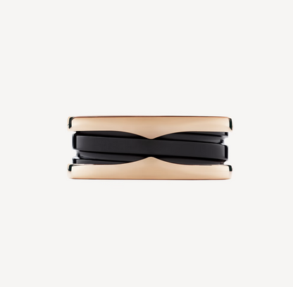 [LuxJewelry]ZERO 1 TWO-BAND LOOPS AND BLACK CERAMIC PINK GOLD RING
