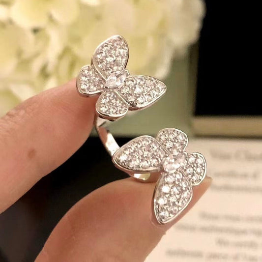 [LuxJewelry]TWIN SILVER BUTTERFLY DIAMOND RING