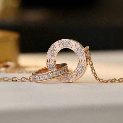 [LuxJewelry]LOVE 7.6MM NECKLACE ROSE GOLD AND SILVER  FULL DIAMOND