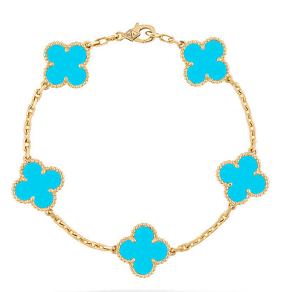 [LuxJewelry]CLOVER 5 MOTIFS TURQUOISE BRACELET