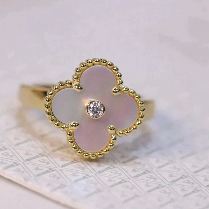 [LuxJewelry]CLOVER PINK MOP RING GOLD DIAMOND