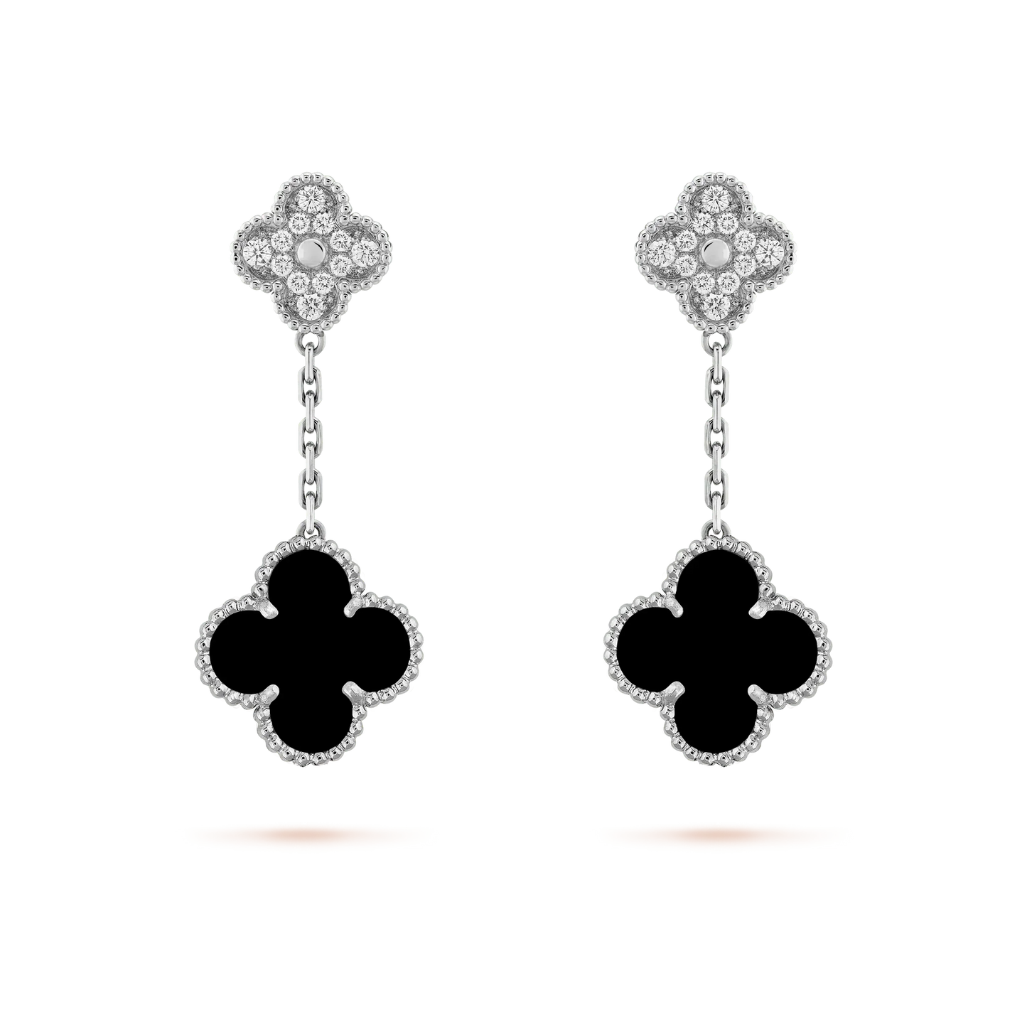 [LuxJewelry]CLOVER 2 MOTIFS  DIAMOND ONYX EARRINGS SILVER