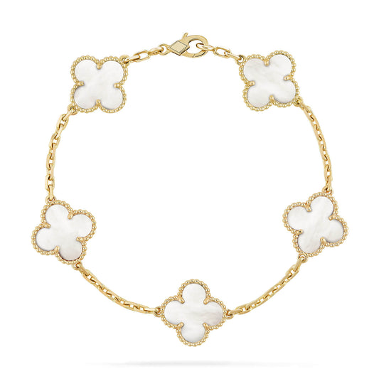 [LuxJewelry]CLOVER  5 MOTIF WHITE MOP BRACELET