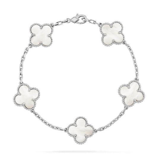 [LuxJewelry]CLOVER SILVER MOP 5 MOTIF BRACELET