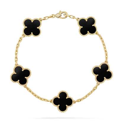 [LuxJewelry]CLOVER  5 MOTIFS BLACK ONYX BRACELET