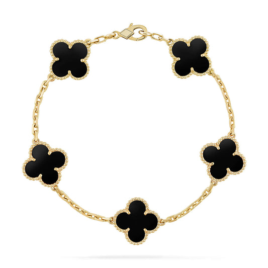 [LuxJewelry]CLOVER  5 MOTIFS BLACK ONYX BRACELET