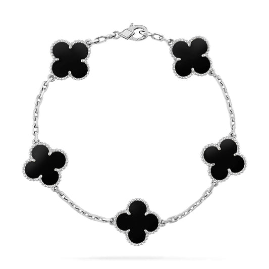 [LuxJewelry]CLOVER 5 MOTIF ONYXS  BRACELET SILVER
