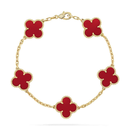 [LuxJewelry]CLOVER 5 MOTIFS RED AGATE  BRACELET