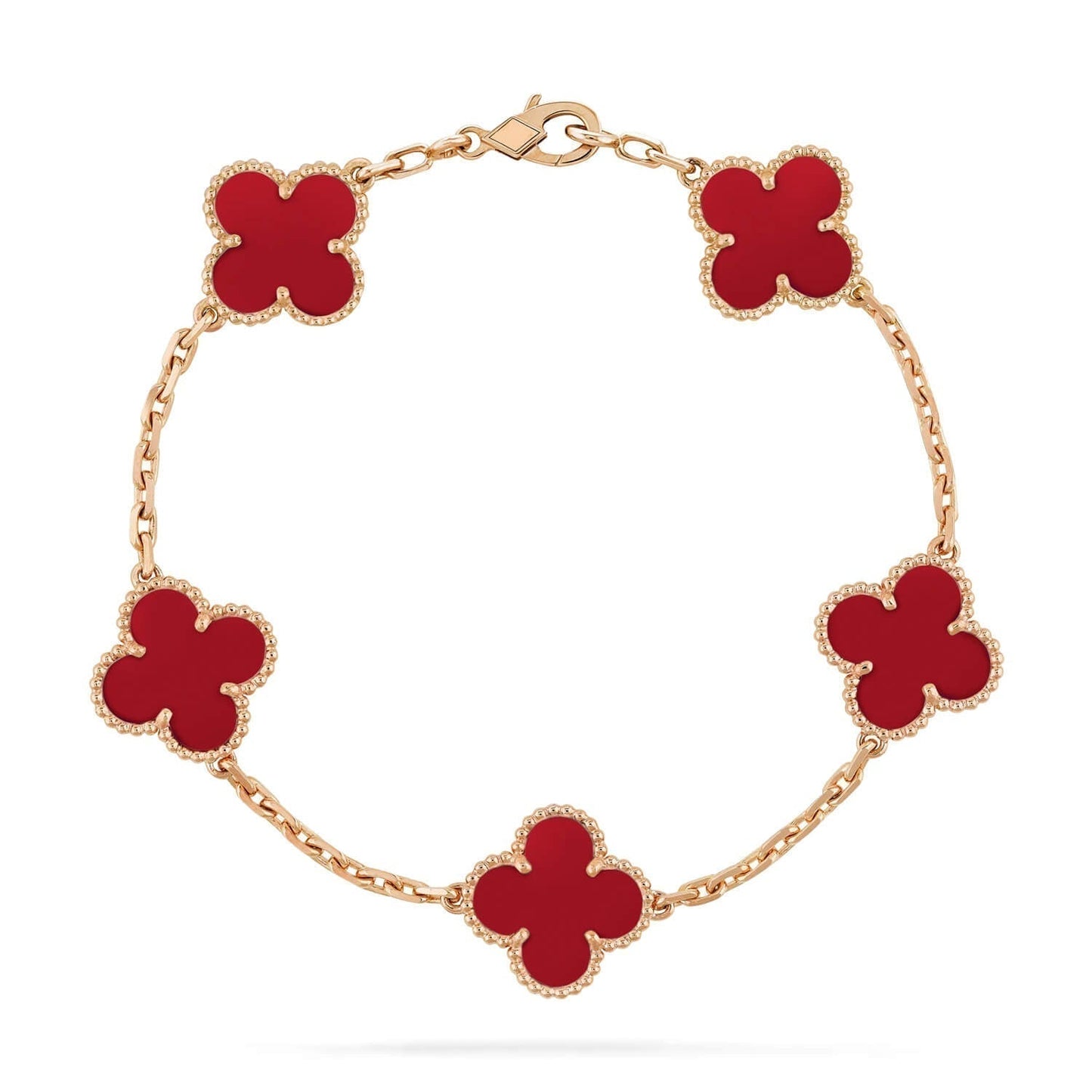 [LuxJewelry]CLOVER 5 MOTIFS RED AGATE  BRACELET
