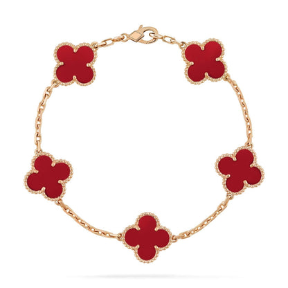 [LuxJewelry]CLOVER 5 MOTIFS RED AGATE  BRACELET