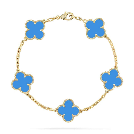 [LuxJewelry]CLOVER 5 MOTIFS BLUE AGATE BRACELET
