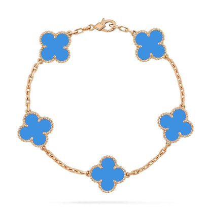 [LuxJewelry]CLOVER 5 MOTIFS BLUE AGATE BRACELET