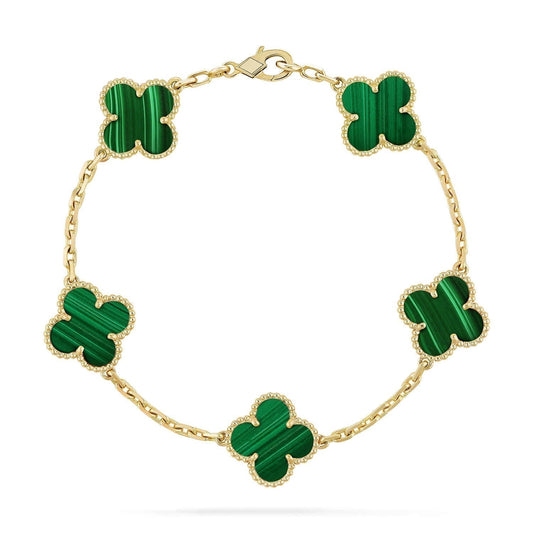[LuxJewelry]CLOVER 5 MOTIFS MALACHITE BRACELET