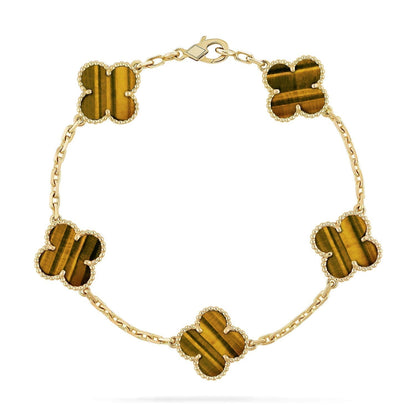 [LuxJewelry]CLOVER  5 MOTIFS TIGER EYE BRACELET