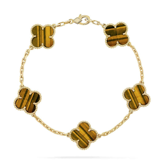 [LuxJewelry]CLOVER  5 MOTIFS TIGER EYE BRACELET