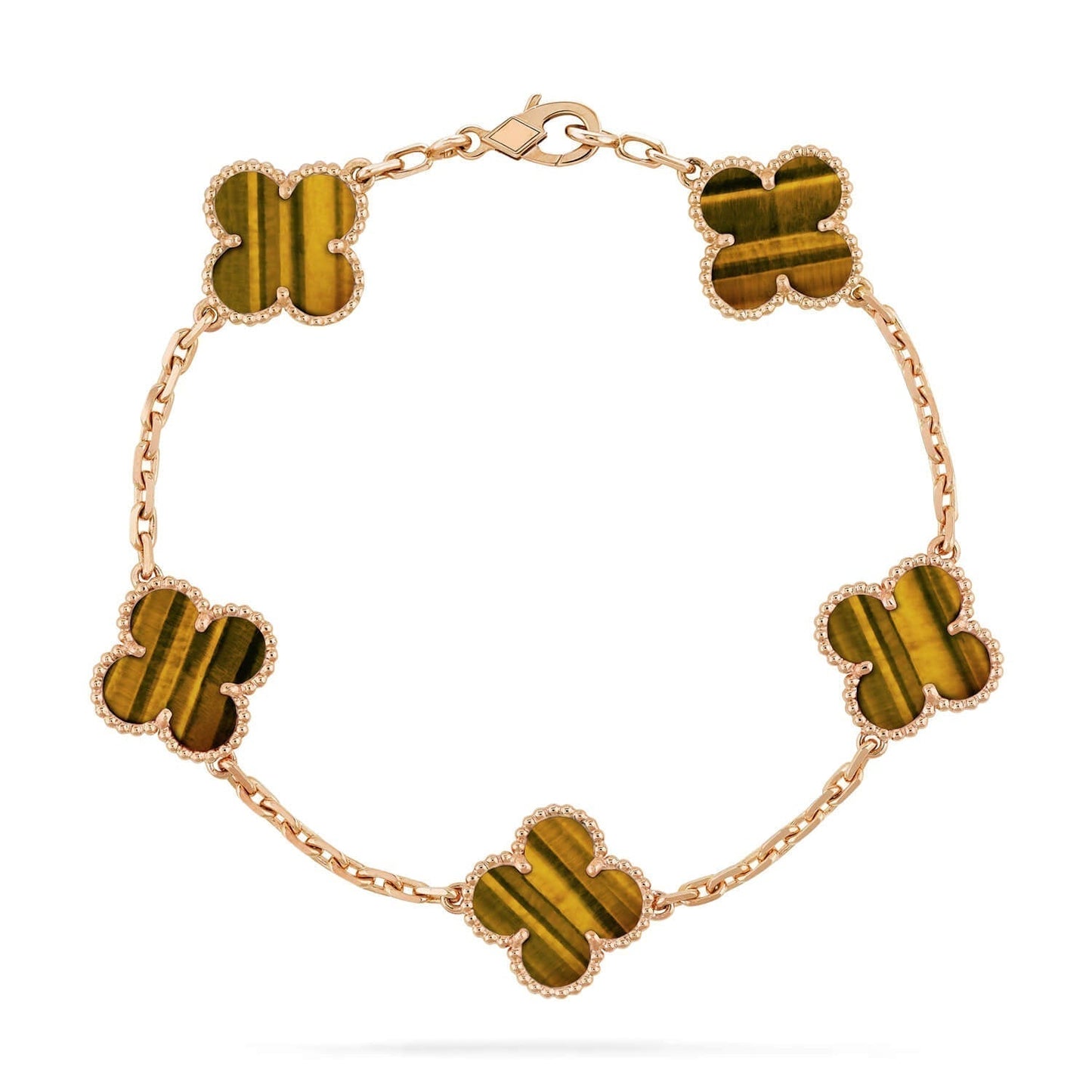 [LuxJewelry]CLOVER  5 MOTIFS TIGER EYE BRACELET