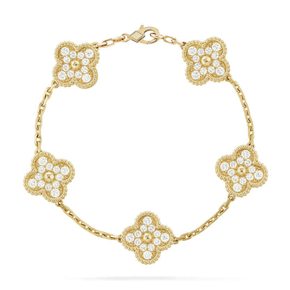 [LuxJewelry]CLOVER 5 MOTIFS  FULL DIAMOND BRACELET