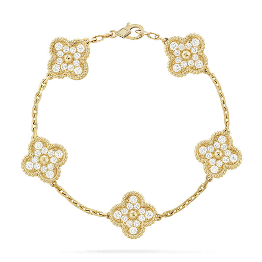 [LuxJewelry]CLOVER 5 MOTIFS  FULL DIAMOND BRACELET