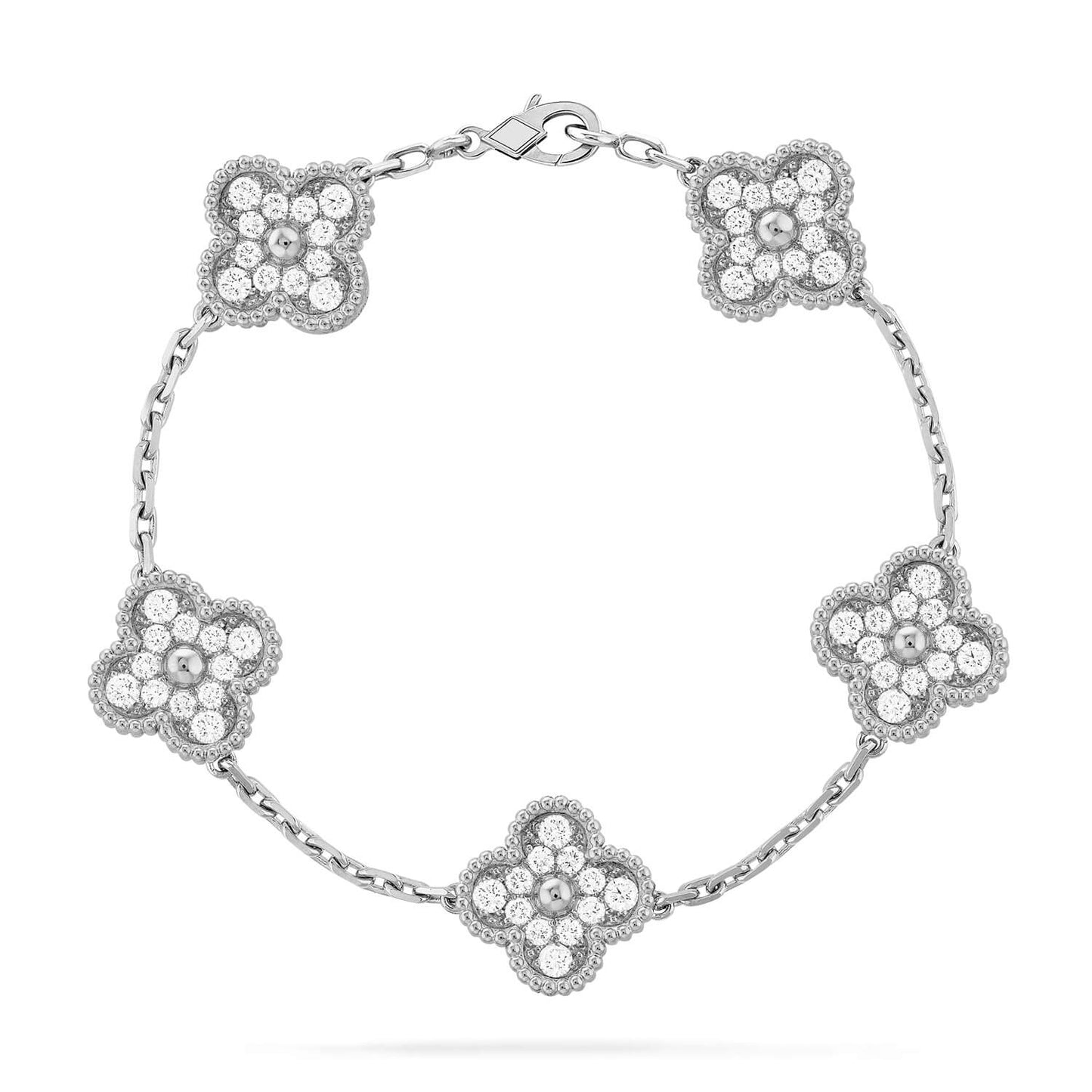 [LuxJewelry]CLOVER 5 MOTIFS  DIAMOND BRACELET SILVER