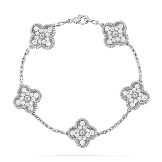 [LuxJewelry]CLOVER 5 MOTIFS  DIAMOND BRACELET SILVER