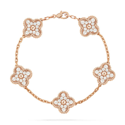 [LuxJewelry]CLOVER 5 MOTIFS  FULL DIAMOND BRACELET