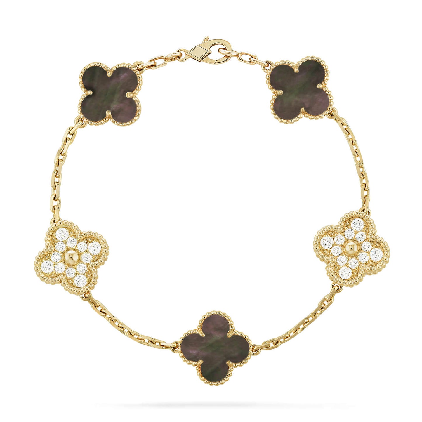 [LuxJewelry]CLOVER 5 MOTIF GRAY MOP DIAMOND BRACELET