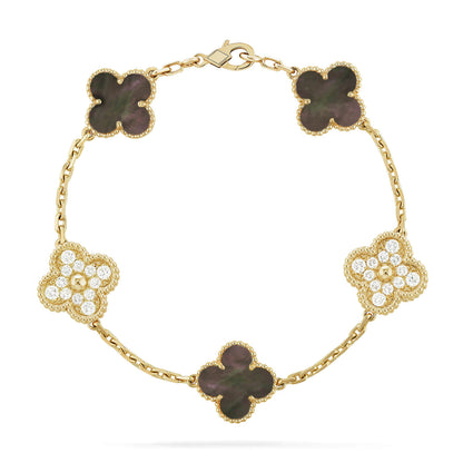 [LuxJewelry]CLOVER 5 MOTIF GRAY MOP DIAMOND BRACELET