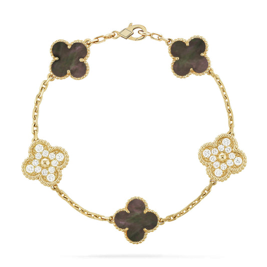 [LuxJewelry]CLOVER 5 MOTIF GRAY MOP DIAMOND BRACELET