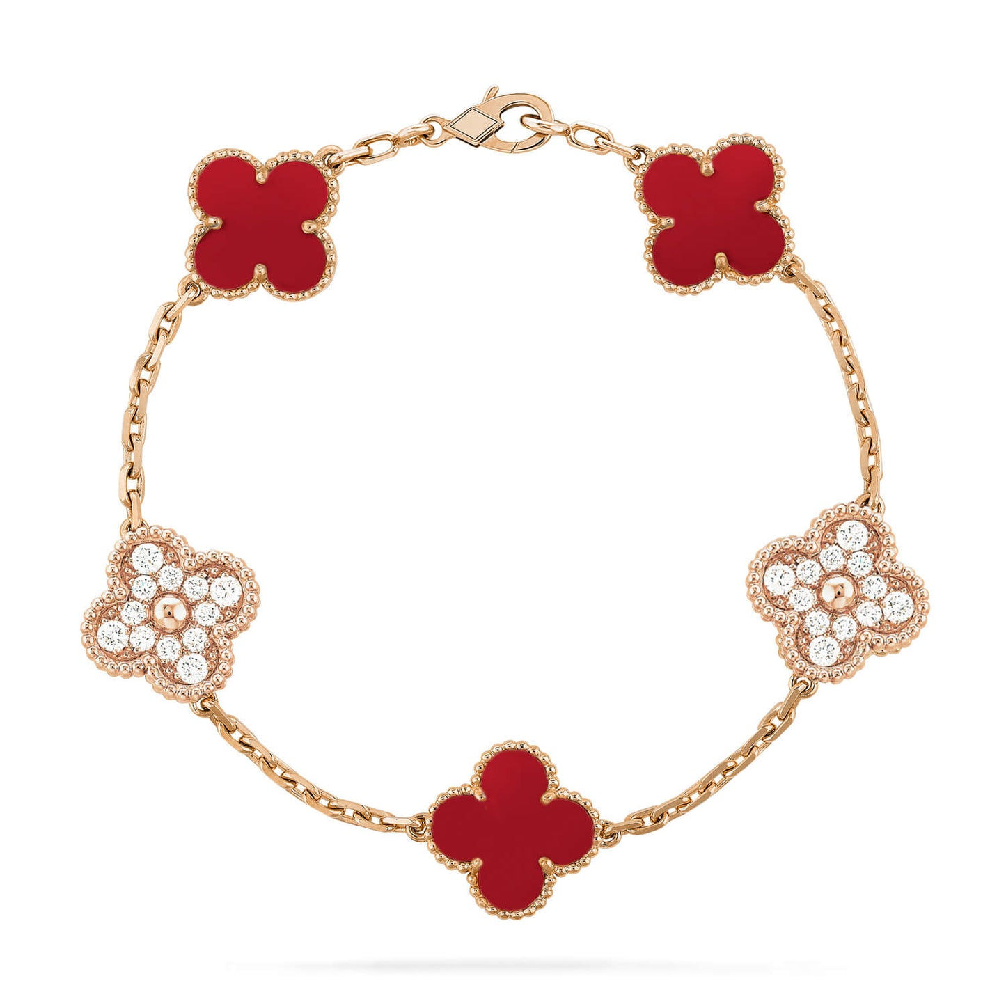 [LuxJewelry]CLOVER 5 MOTIFS CARNELIAN DIAMOND BRACELET