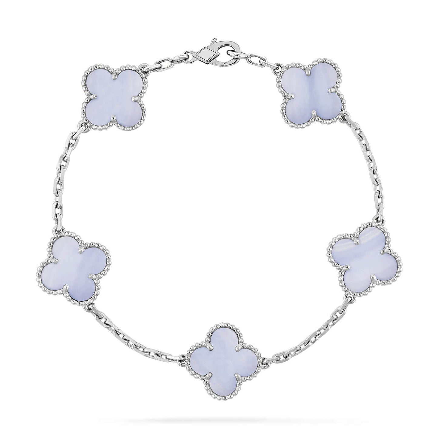 [LuxJewelry]CLOVER  5 MOTIF PURPLE CHALCEDONY BRACELET SILVER