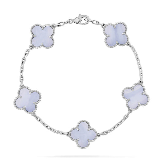 [LuxJewelry]CLOVER  5 MOTIF PURPLE CHALCEDONY BRACELET SILVER