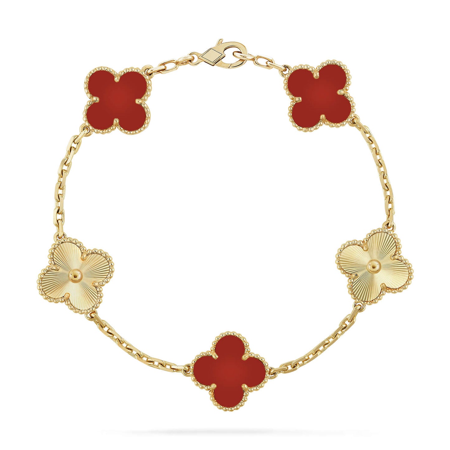 [LuxJewelry]CLOVER  5 MOTIFS CARNELIAN GOLD BRACELET