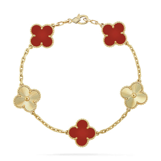 [LuxJewelry]CLOVER  5 MOTIFS CARNELIAN GOLD BRACELET