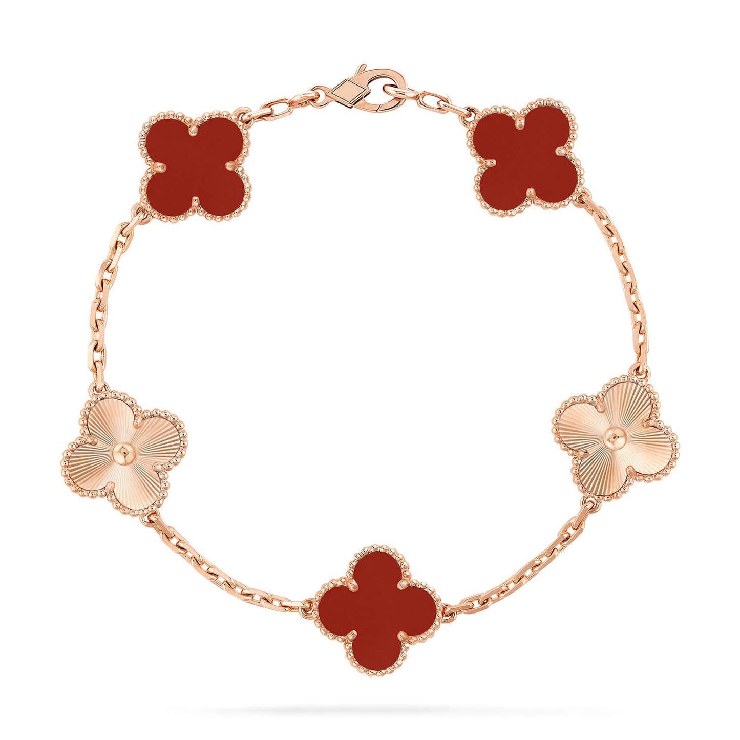 [LuxJewelry]CLOVER  5 MOTIFS CARNELIAN GOLD BRACELET