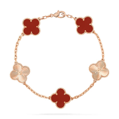 [LuxJewelry]CLOVER  5 MOTIFS CARNELIAN GOLD BRACELET