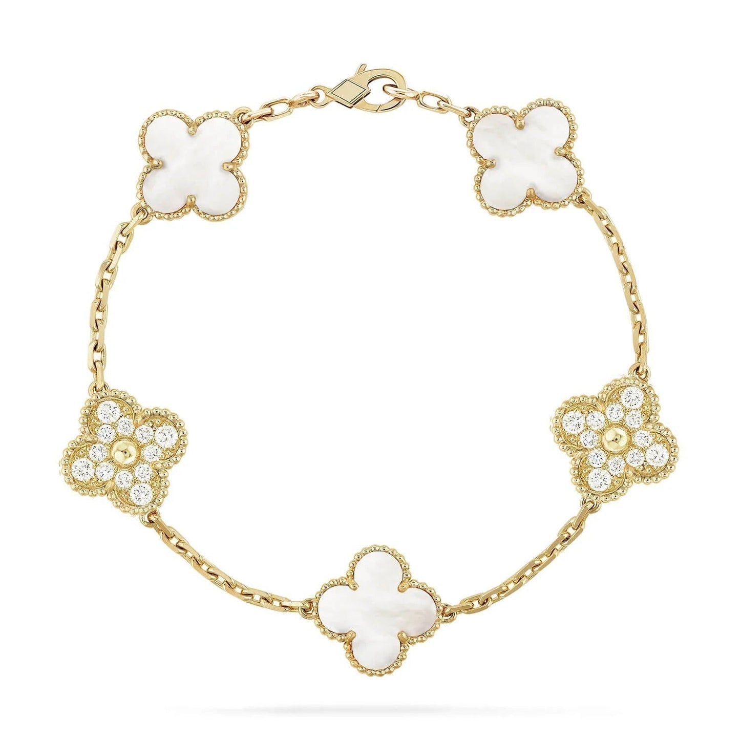 [LuxJewelry]CLOVER BRACELET 5 MOTIF WHITE MOP DIAMOND