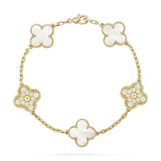 [LuxJewelry]CLOVER BRACELET 5 MOTIF WHITE MOP DIAMOND