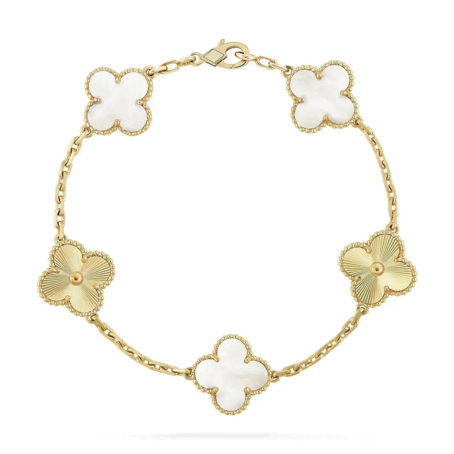 [LuxJewelry]CLOVER BRACELET 5 MOTIF WHITE MOP PINK GOLD