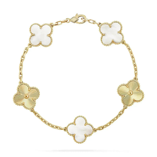 [LuxJewelry]CLOVER BRACELET 5 MOTIF WHITE MOP PINK GOLD