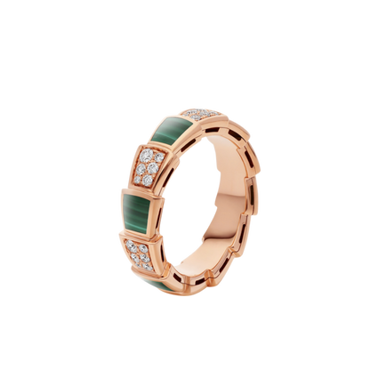 [LuxJewelry]SERPENTI RING PINK GOLD MALACHITE DIAMOND PAVED 4MM