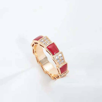 [LuxJewelry]SERPENTI RING PINK GOLD CARNELIAN DIAMOND PAVED 4MM