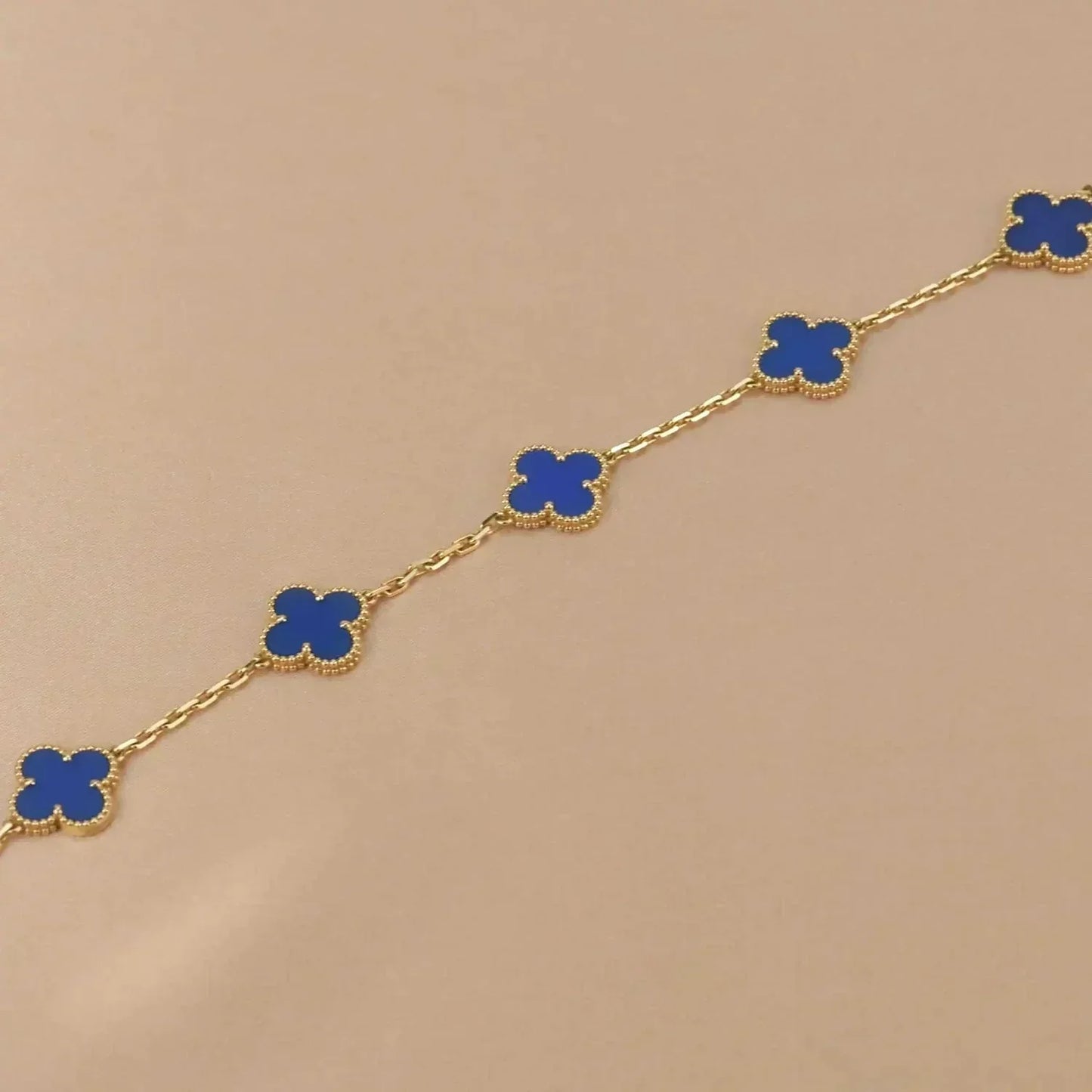 [LuxJewelry]CLOVER 5 MOTIFS BLUE AGATE BRACELET