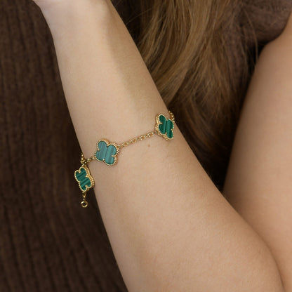 [LuxJewelry]CLOVER 5 MOTIFS MALACHITE BRACELET