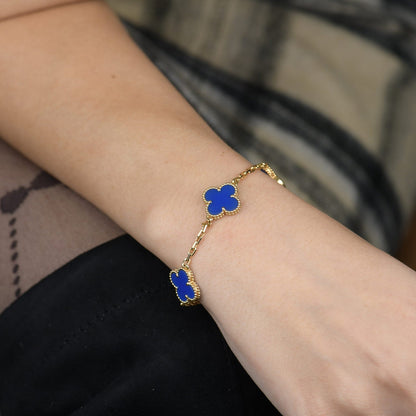 [LuxJewelry]CLOVER 5 MOTIFS BLUE AGATE BRACELET